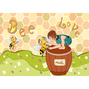 Poster - Bee Love - Abeille - A4 - Petite fille - Miel - Amour -