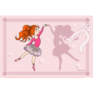 Tableau toile enfant prénom danseuse rousse aux cheveux longs de 40 x 30 cm.