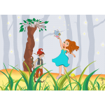 Poster - Fée - Lutin - Arbre - A4 -Fée - Jeune Fille -