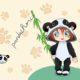 Tableau - Toile - Garçon - Panda tenant une branche de bambou sur laquelle est accroché un fil avec l'inscription " pandachou ".