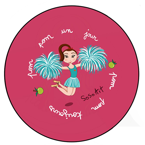 Badge - Pom pom - Girl - Fille - Rose - Pompons - Diamètre 45 mm