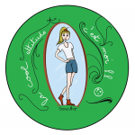 Badge - Vert - Cool Attitude - Femme tendance, blonde devant un miroir, avec mot « La cool attitude c’est moi ! » sur fond vert.