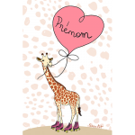 Tableau - Girafe - FIlle - Prénom - 40x30 cm - Ballon - Jaune - Rollers