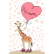Tableau - Girafe - FIlle - Prénom - 40x30 cm - Ballon - Jaune - Rollers