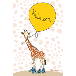 Tableau - Girafe - Garçon - Prénom - 40x30 cm - Ballon - Jaune - Rollers