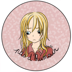 Badge - Pas d'humeur - Rose - Fille ado, style Manga avec mot « Pas d’humeur » sur fond vieux rose et fleurs style japonais.
