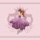Tableau - Toile - Princesse - Carrosse - 40x30 cm - Princesse - Couronne - Superbe robe violette à paillettes - Carrosse violet et rose.