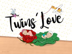 Tableau - Toile - Jumeaux -Twins' Love - Garçon - Fille - Chou - Rose -Fée